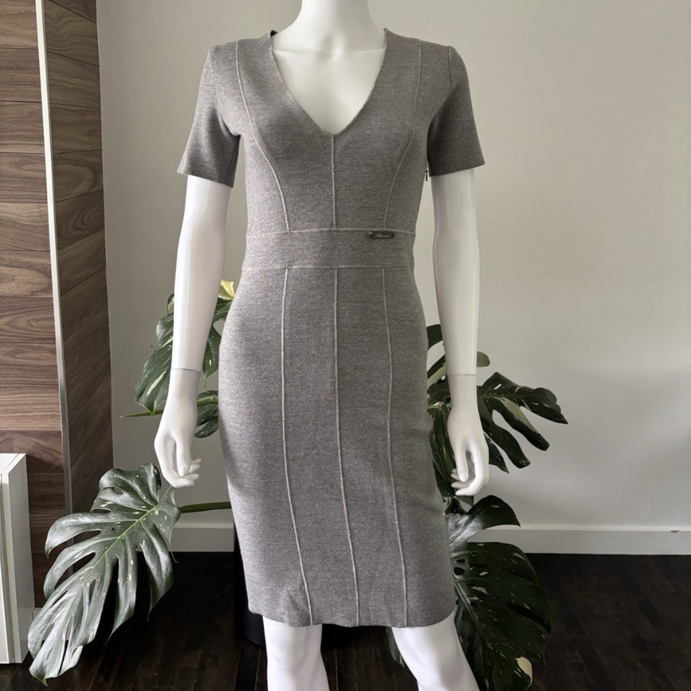 Blumarine Grey Knit V-Neck Sheath Dress